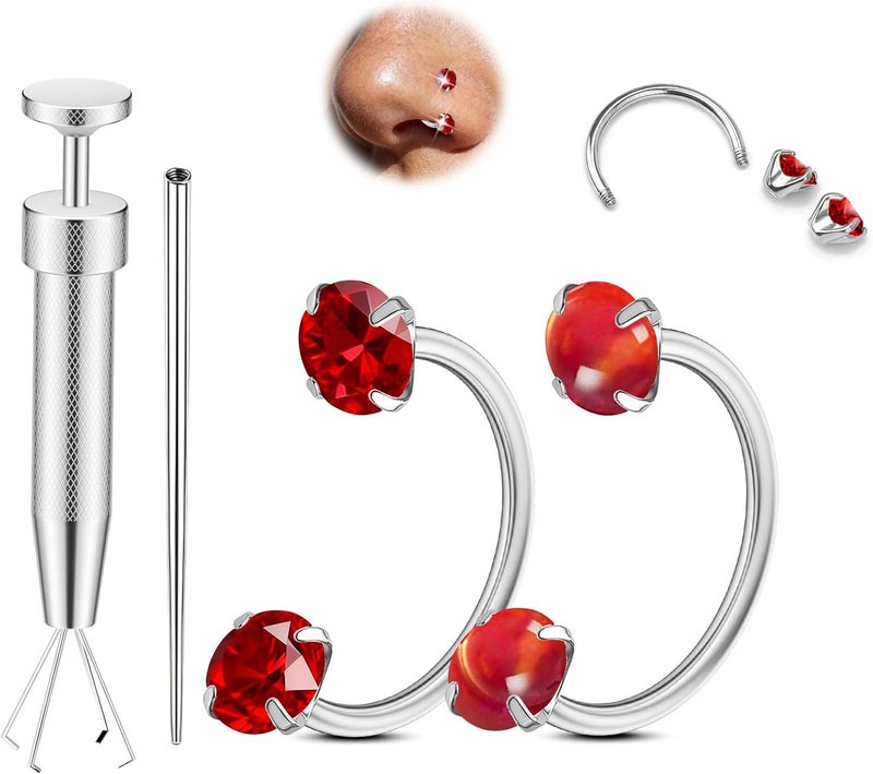 AMASIS Opal Nose Ring Studs Horseshoe Nose Rings Hoops Stud 316L Stainless Steel Nose Rings Round CZ Square Screw L Shaped Nose Stud Hypoallergenic Nostril Piercing Jewelry for Women Men - Image 1